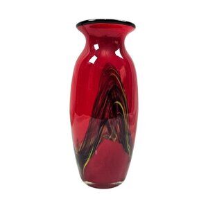 Glass Blown Sommerso Art Red And Black Glass Vase